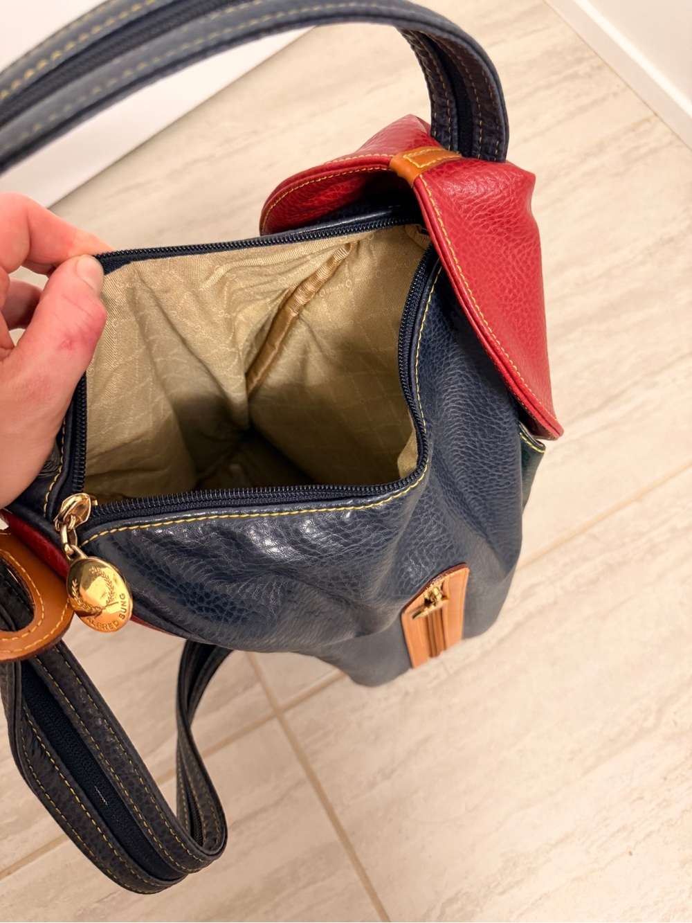 Alfred Sung Leather Colorblock Backpack - Picture 7 of 9